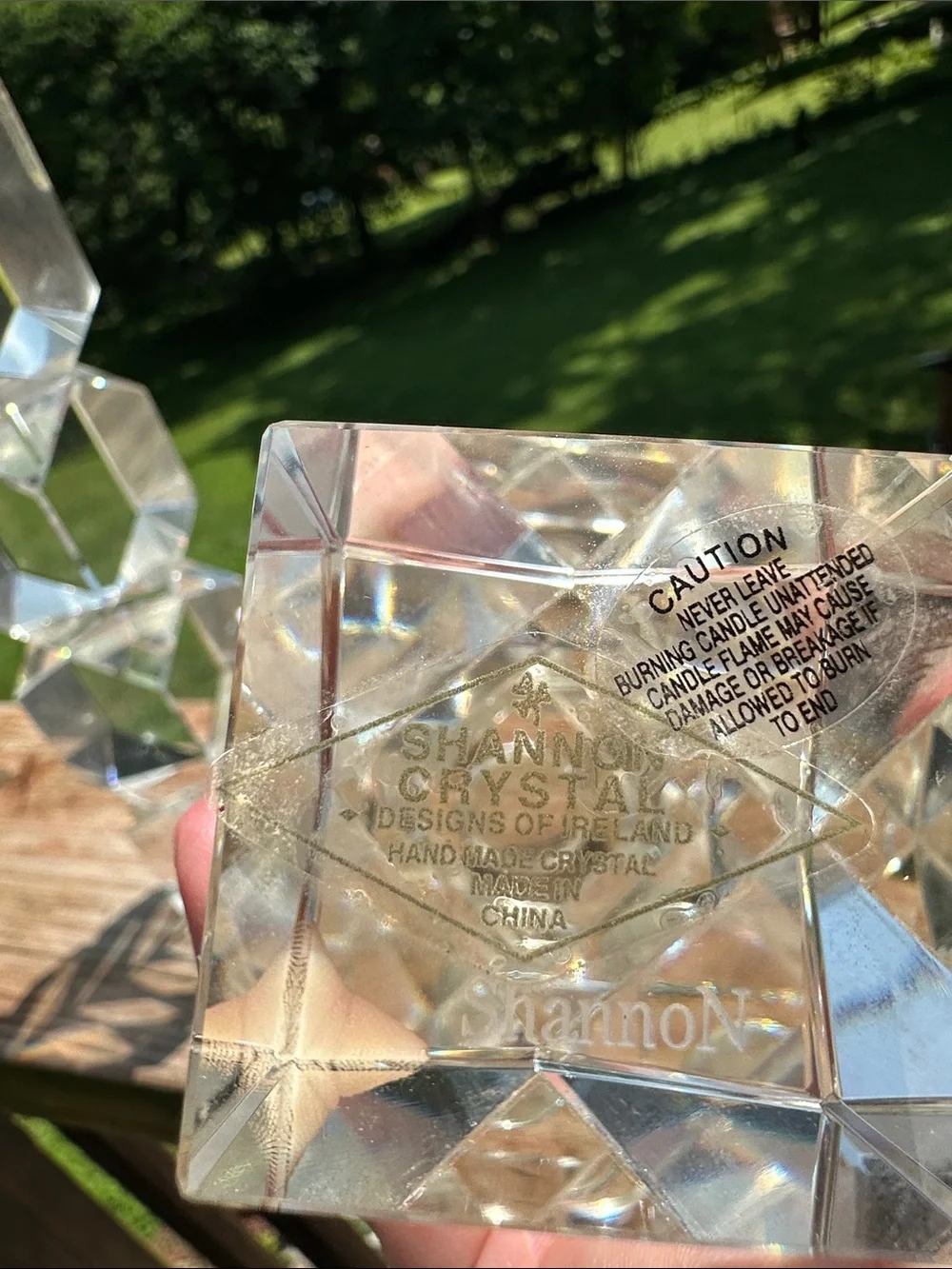 Pair of Post Modern Contemporary Cubist Shannon Crystal Candlestick Holders